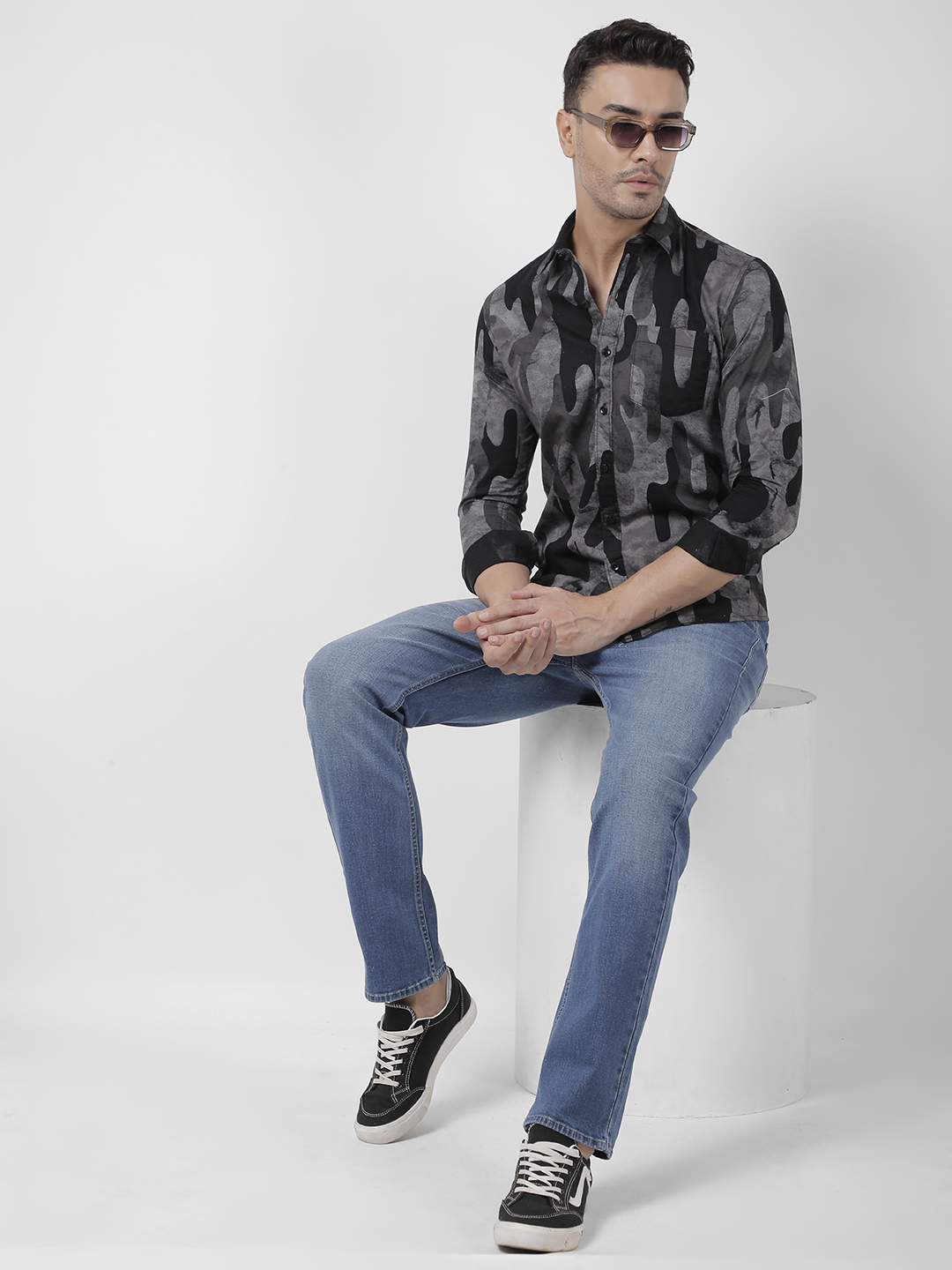 Numero Uno Men Abstract Grey Shirt